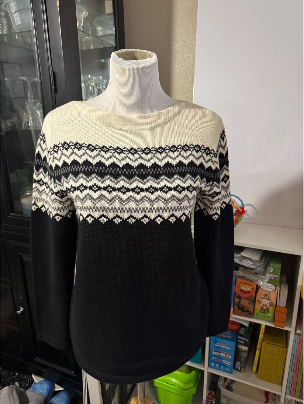 Eddie Bauer Women's Black and White Cotton Pullover Sweater XS